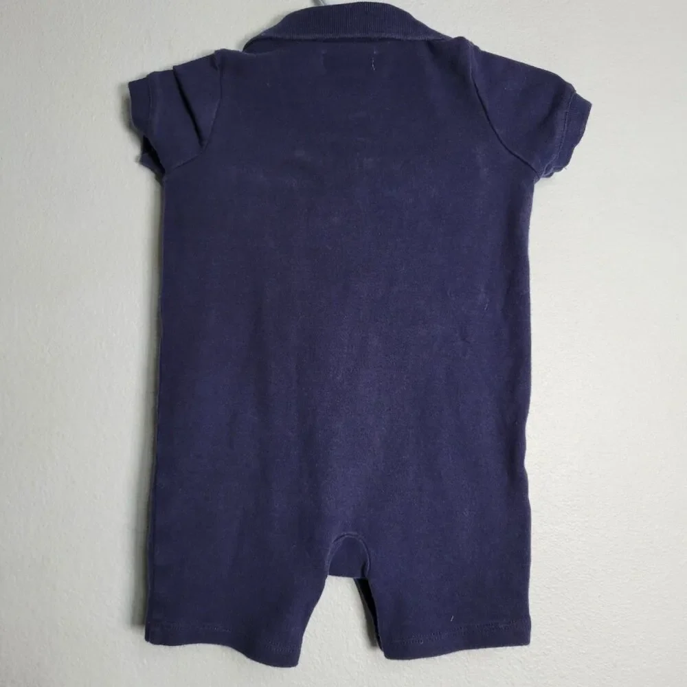 Ralph Lauren Baby Boy Romper Shortall Navy Blue Red Pony 9M Preppy Classic